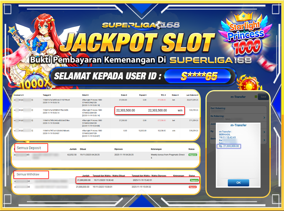 SUPERLIGA168 JACKPOT STARLIGHT PRINCESS 1000 Rp.21,000,000-LUNAS